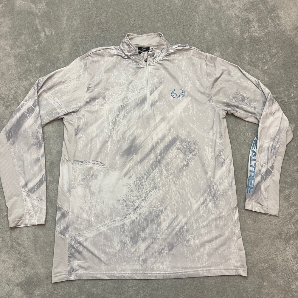 Realtree 1/4 Zip Pullover Mens L White Gray Realtree Reversible Fishing Shirt